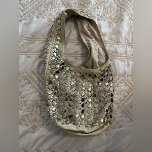 Heavy silver and tan purse